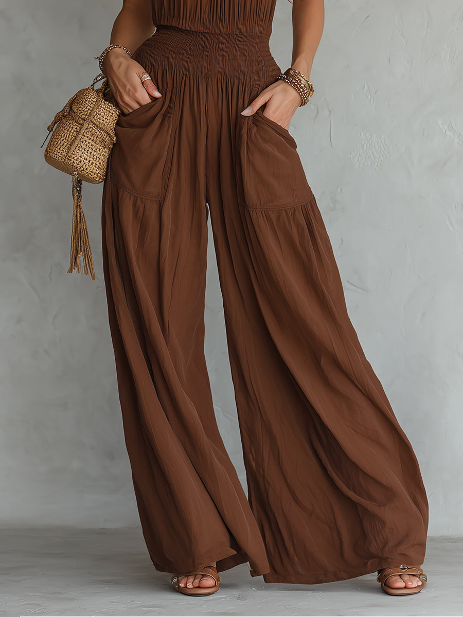 Boho Halter Nek Mouwloze Wijde Pijpen Jumpsuit