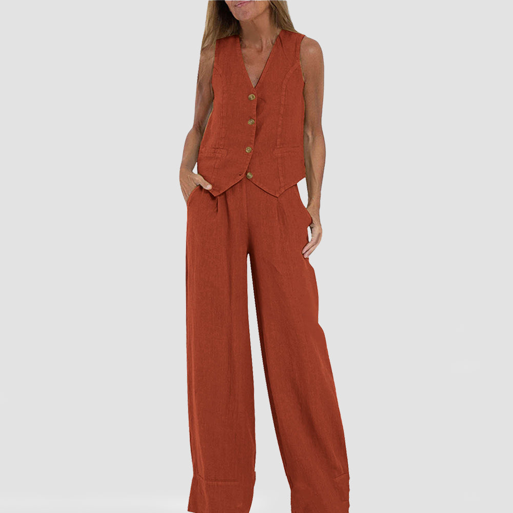 Mouwloze top en brede rechte broek