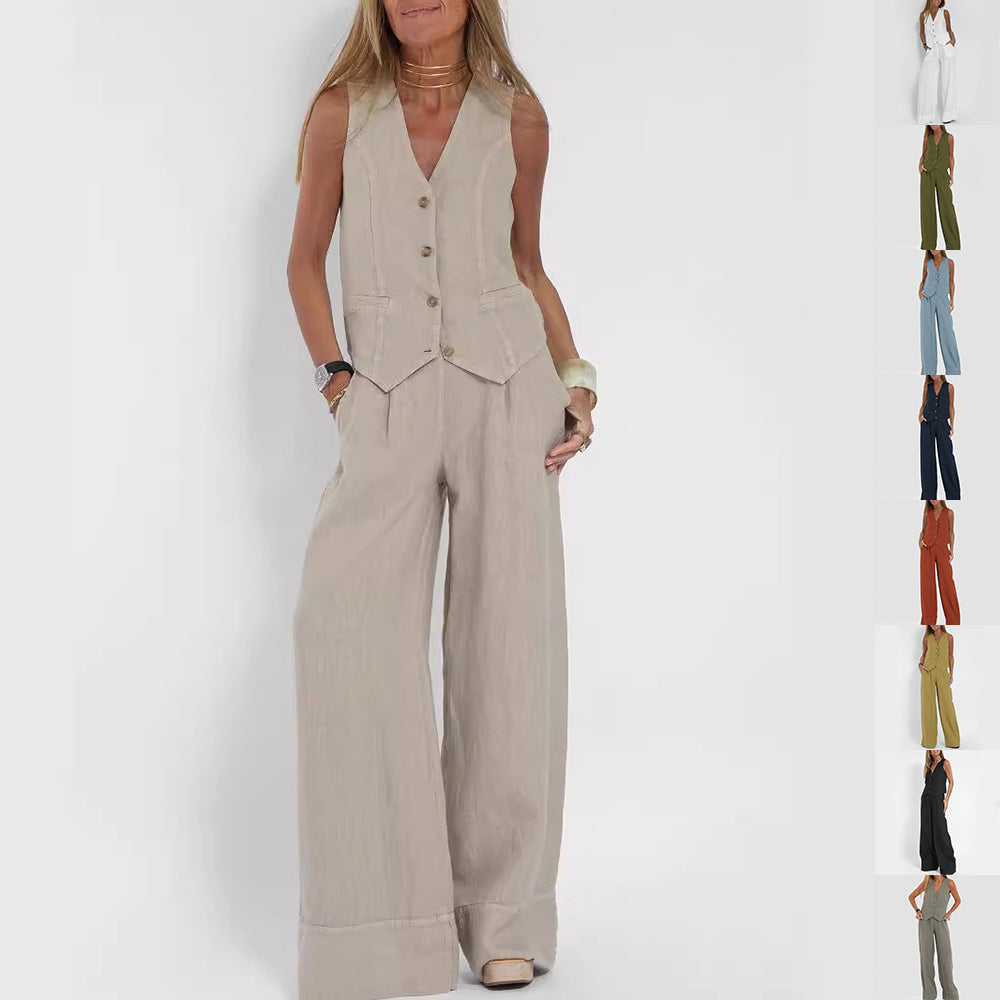 Mouwloze top en brede rechte broek