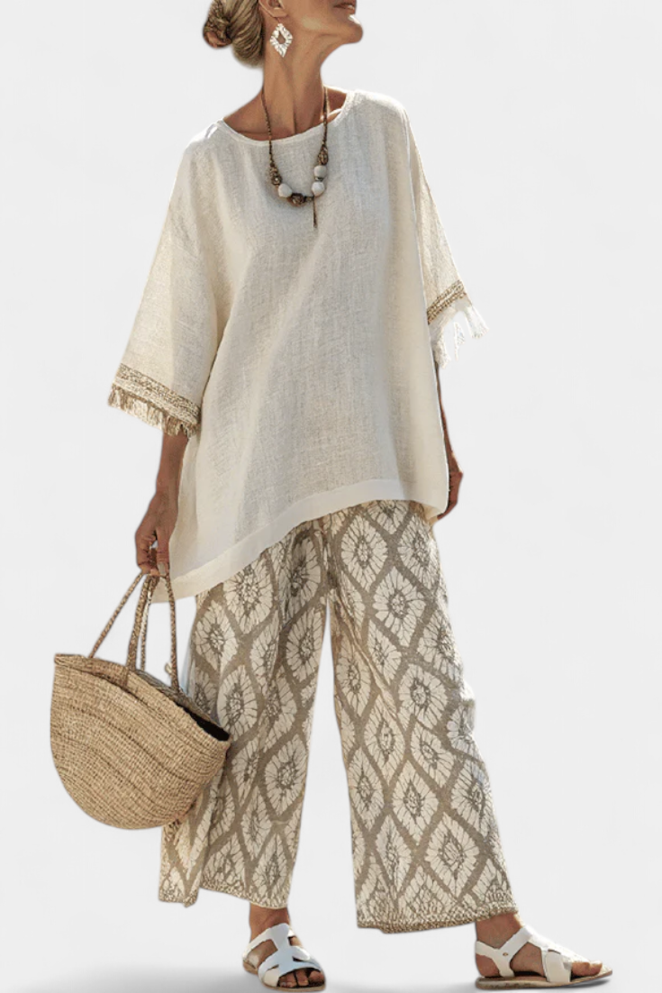 Alverra | Set met verfijnde top & casual broek