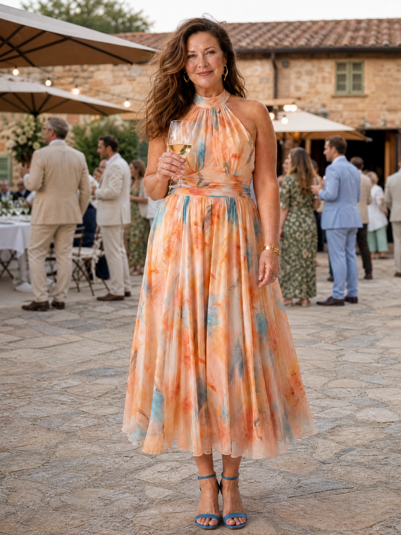 Elin | Zachte midi-jurk met halternek