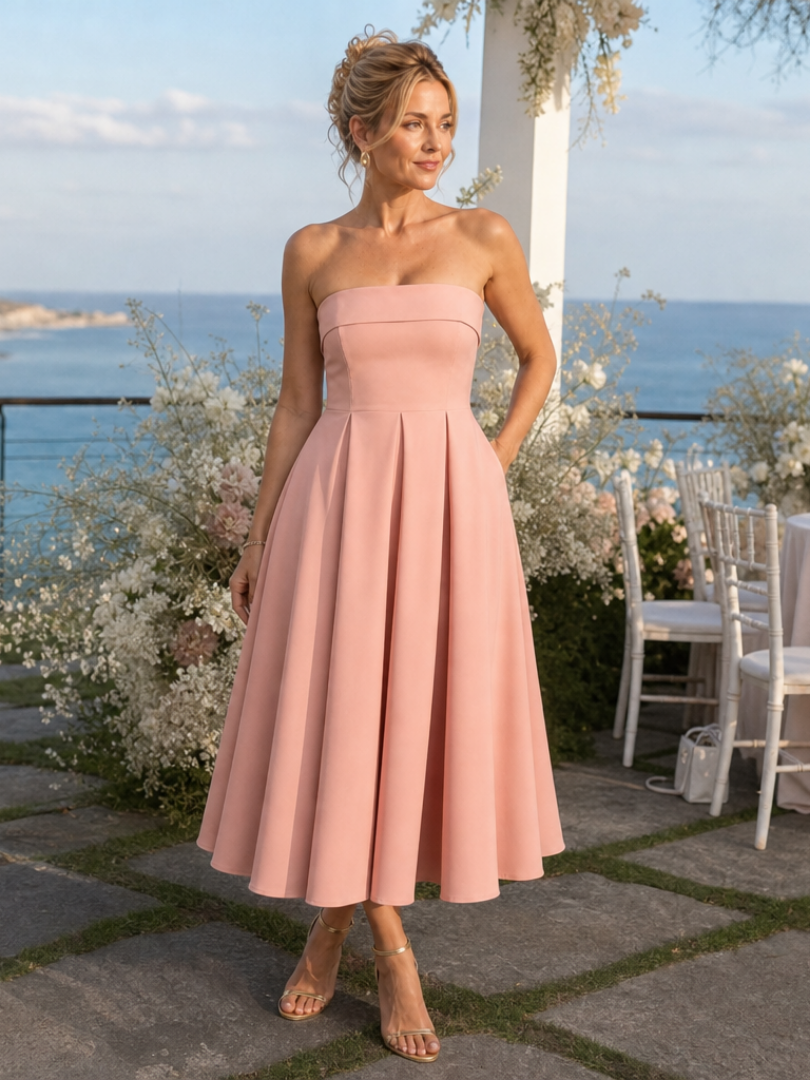 Elove | Strapless midi-jurk met gestructureerd lijfje