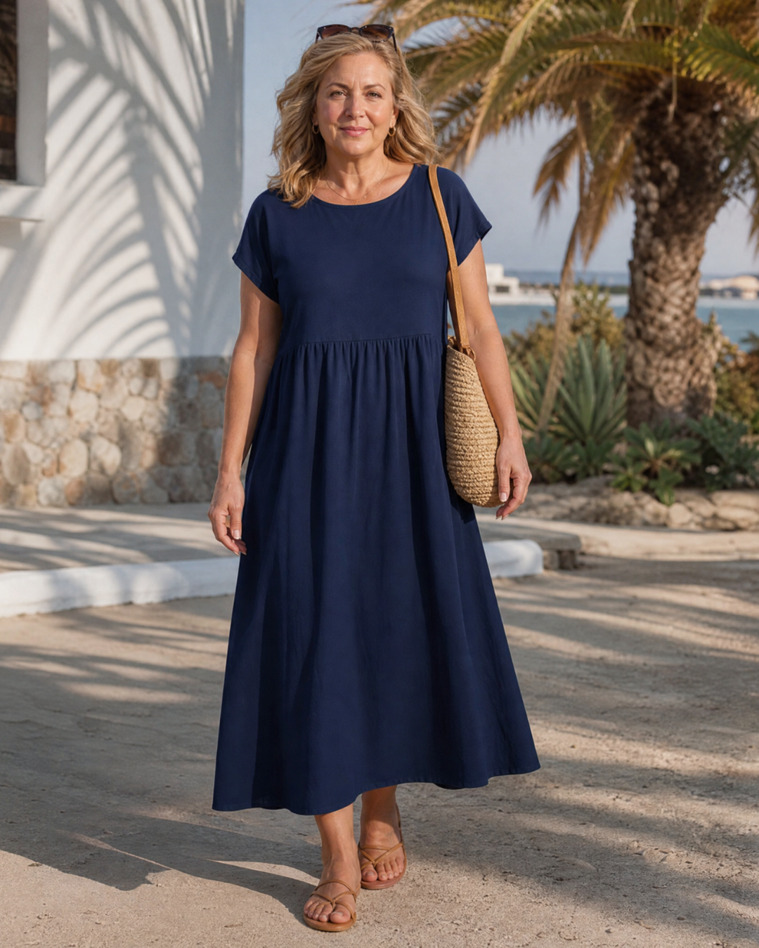 Awaline | Midi-jurk met korte mouw