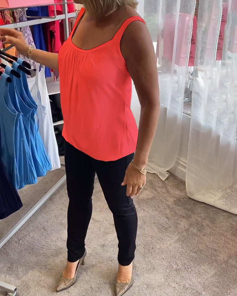 Nanda | Casual mouwloze top met plooi en effen kleur