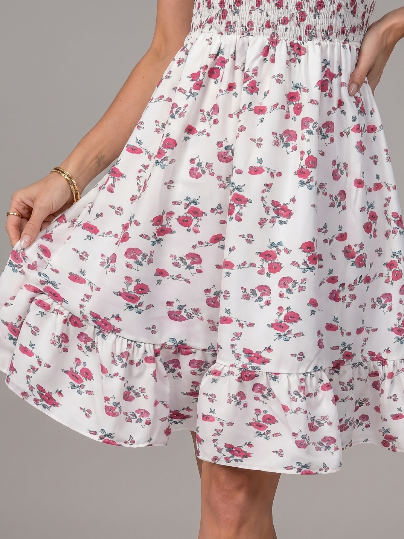 Rosabelle | Knielange jurk met spaghettibandjes en bloemenprint