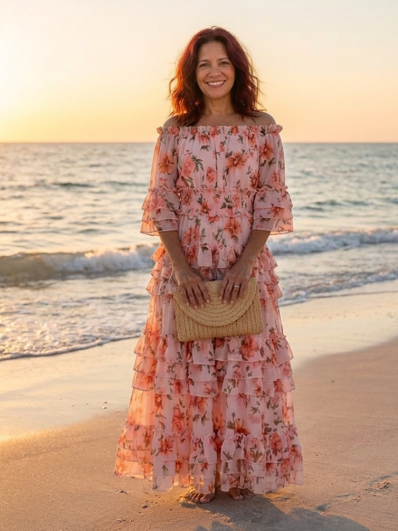 Rosalie | Off-shoulder maxi-jurk met ruches