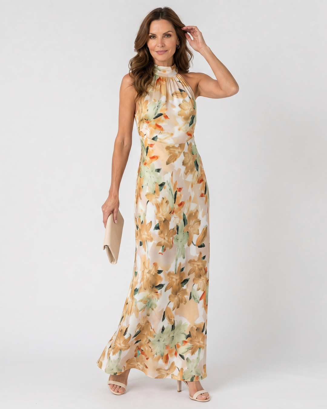 Cekel | Botanische midi-jurk met halternek