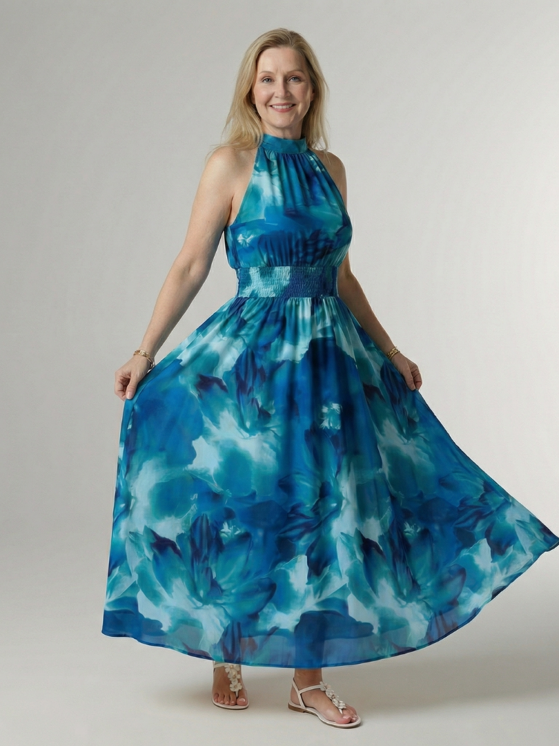 Sylin | Gerimpelde midi-jurk met halternek