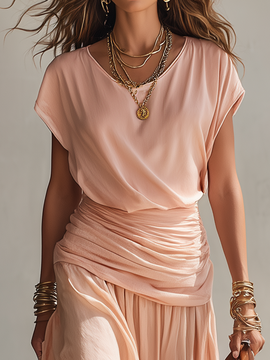 Zachte Drapé Top & Rimpel Midi Rok Set