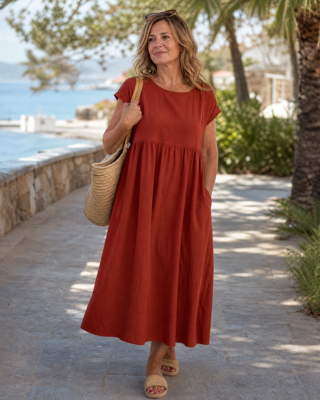 Awaline | Midi-jurk met korte mouw
