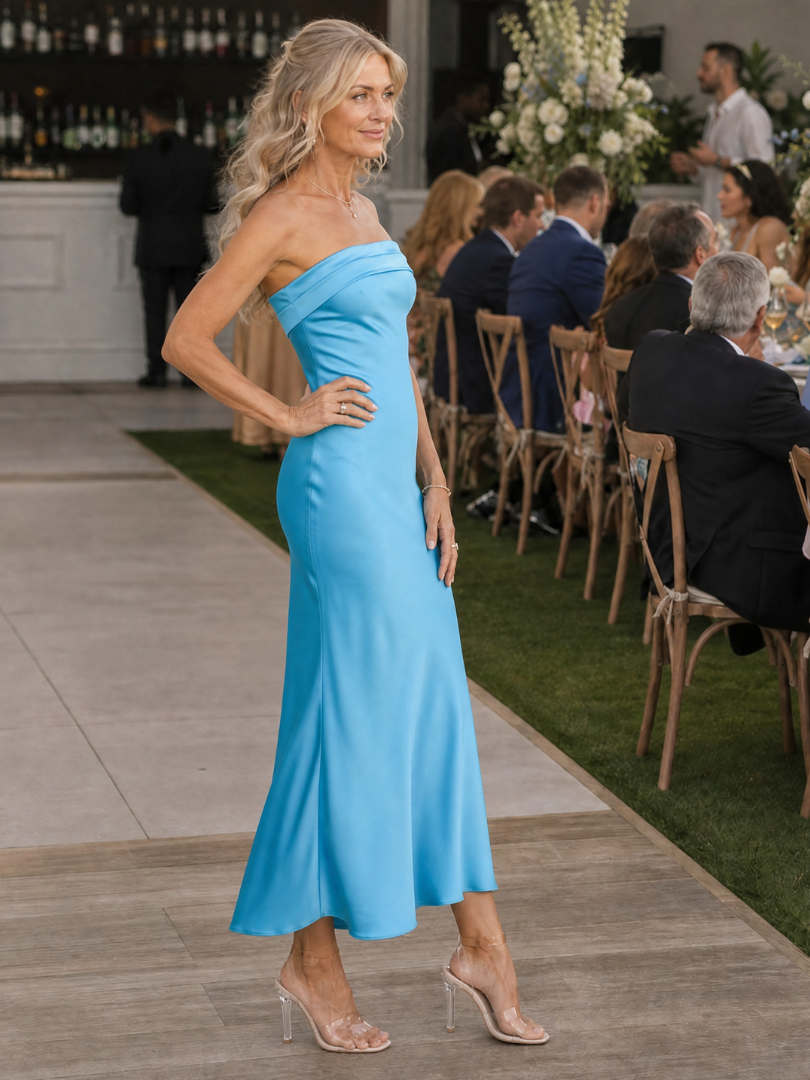 Smoge | Strapless midi-jurk met getailleerde pasvorm