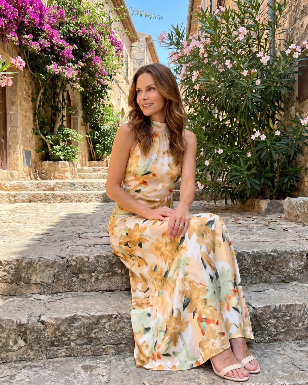 Cekel | Botanische midi-jurk met halternek