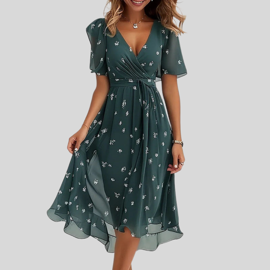 Naomie | Zomerjurk met V-hals en asymmetrische zoom