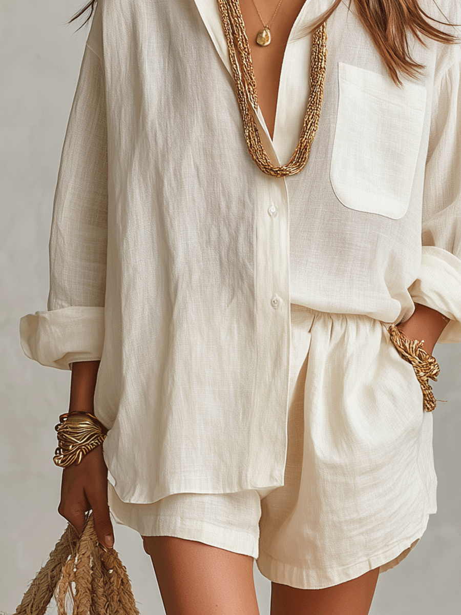 Bohemian Oversized Shirt Met Gemakkelijke Shorts