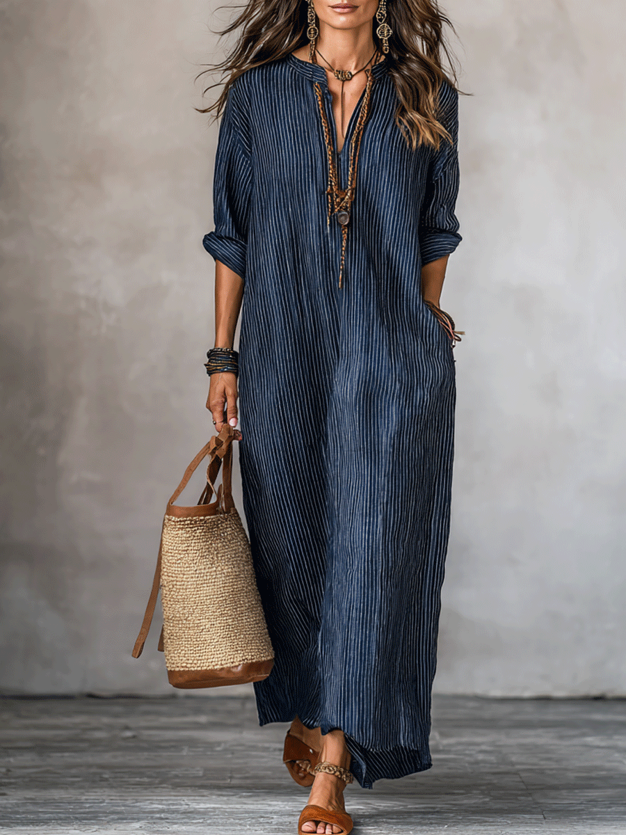 Nomadische Indigo Loose-Fit Maxi Jurk