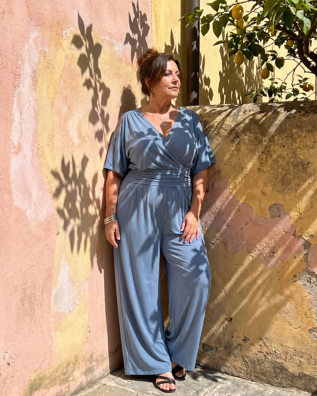 Nyxara | Cold-shoulder jumpsuit met wikkeltaille