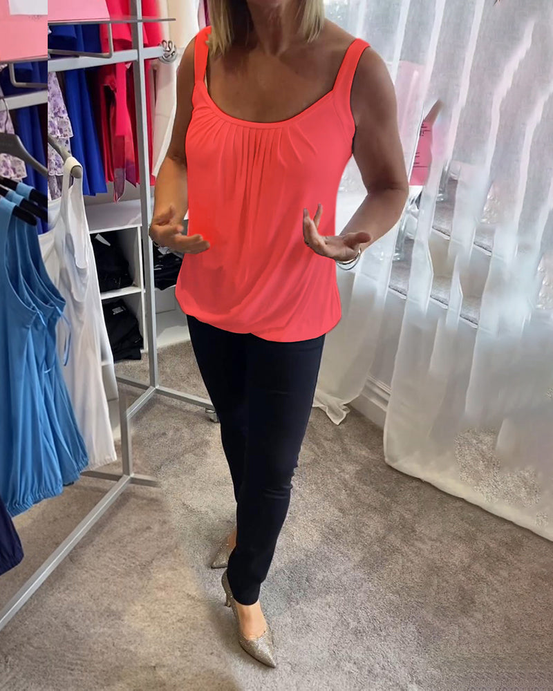 Nanda | Casual mouwloze top met plooi en effen kleur