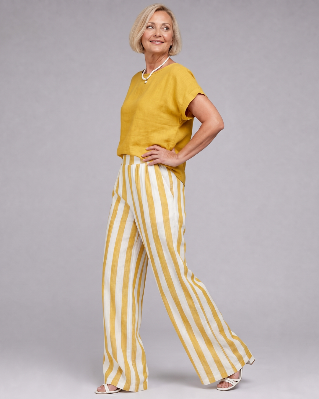 Miolna | 2-delige Set met Top en Gestreepte Wijde Broek