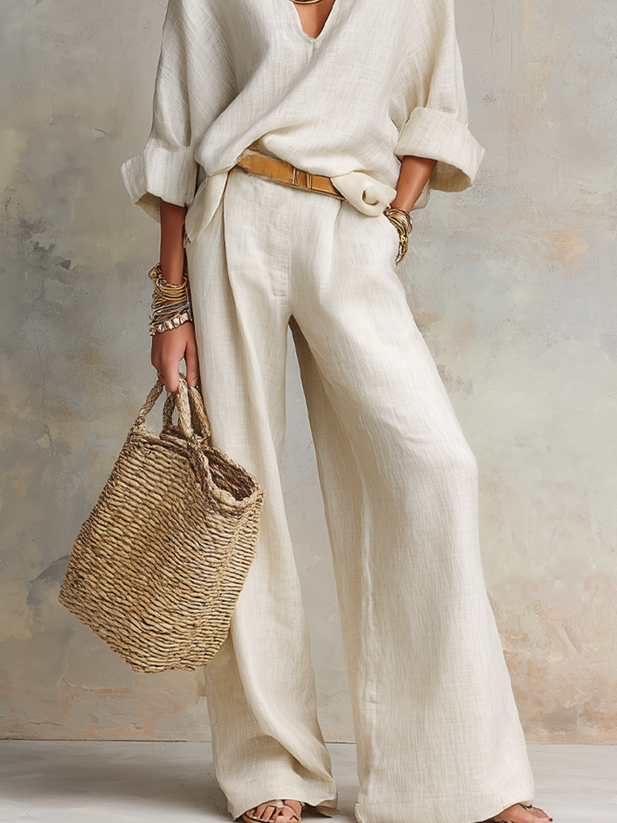 Off White Natuurlijke Losse Resort Wear Set