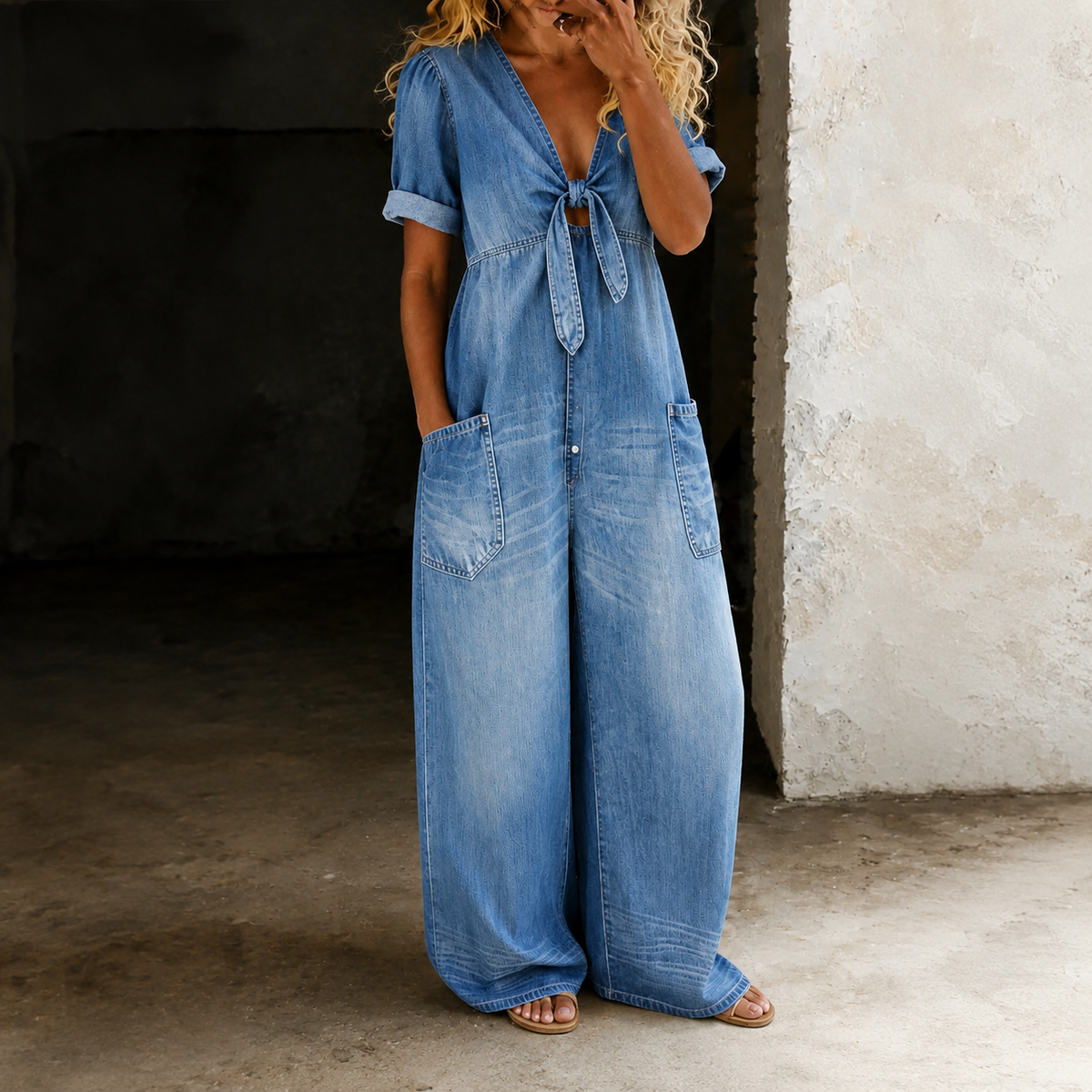 Maya | Denim Overall met Brede Pijpen