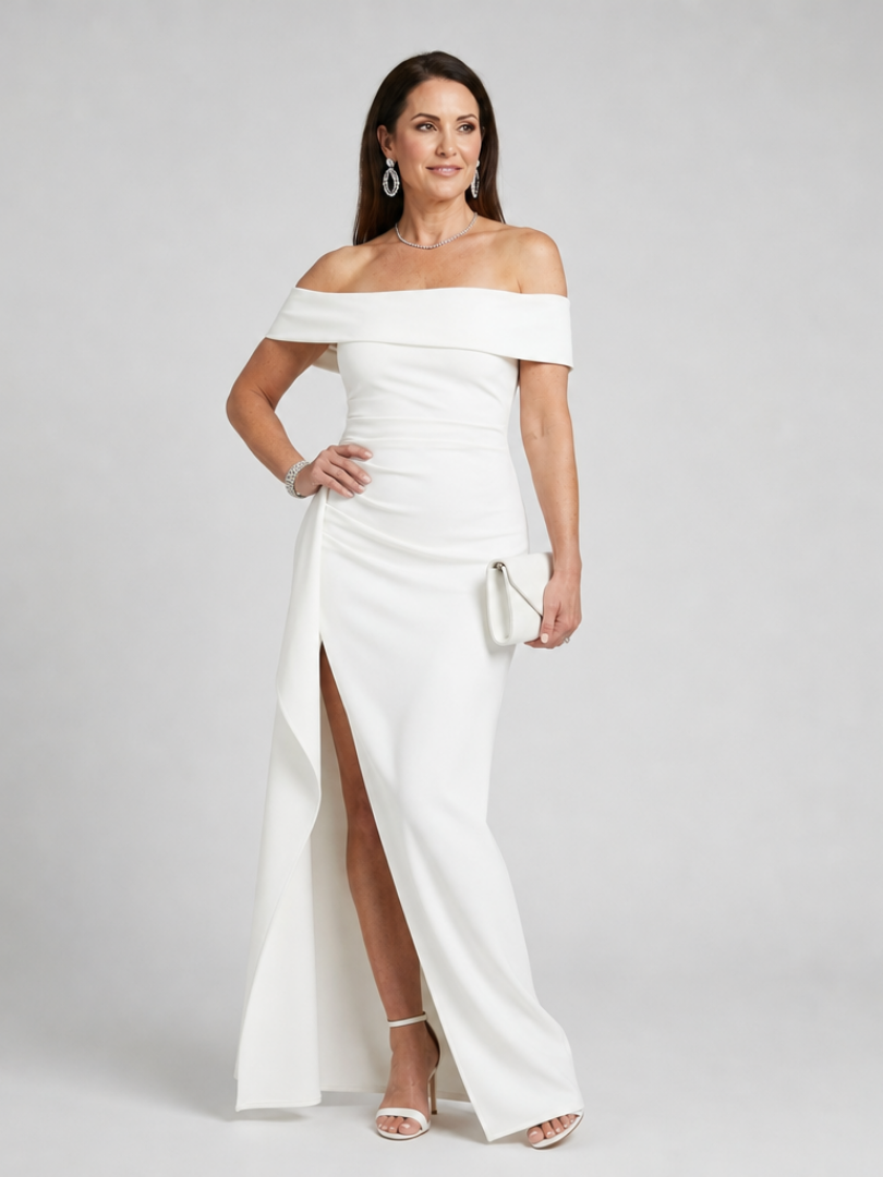 Vionelle | Off-shoulder maxi-jurk met hoge split