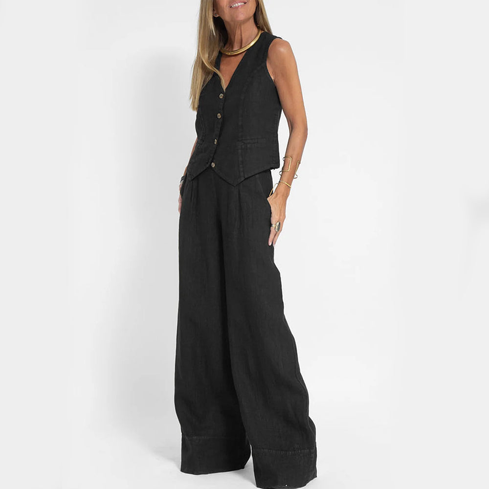 Mouwloze top en brede rechte broek