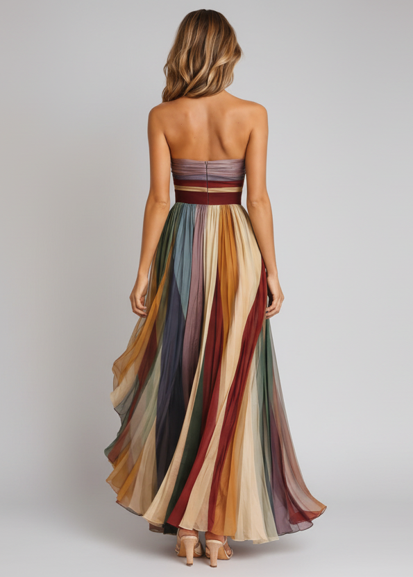 HERA I LANG PLISSEERD MULTICOLOR JURK