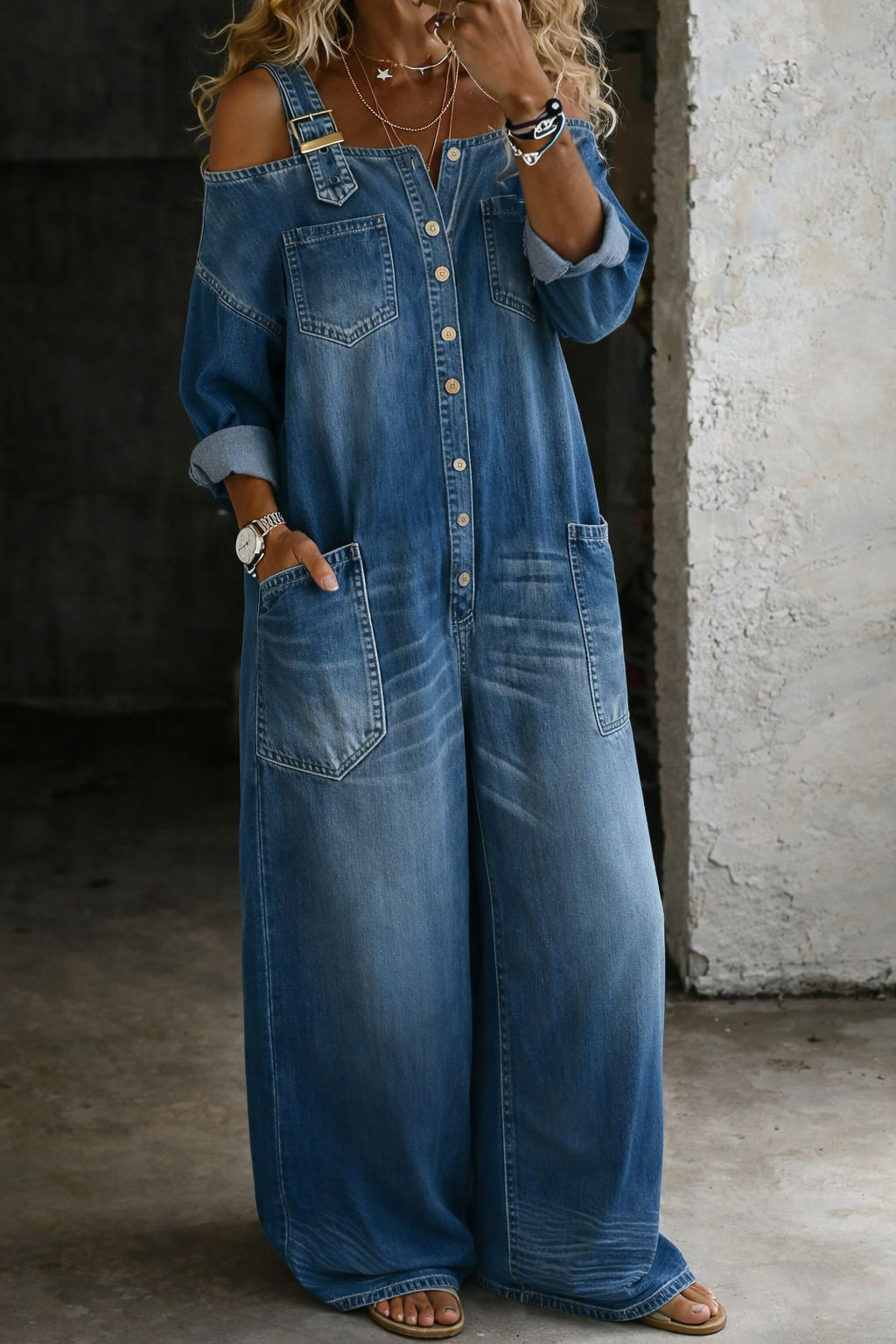 Sophia | Denim Jumpsuit Met Ontblote Schouders