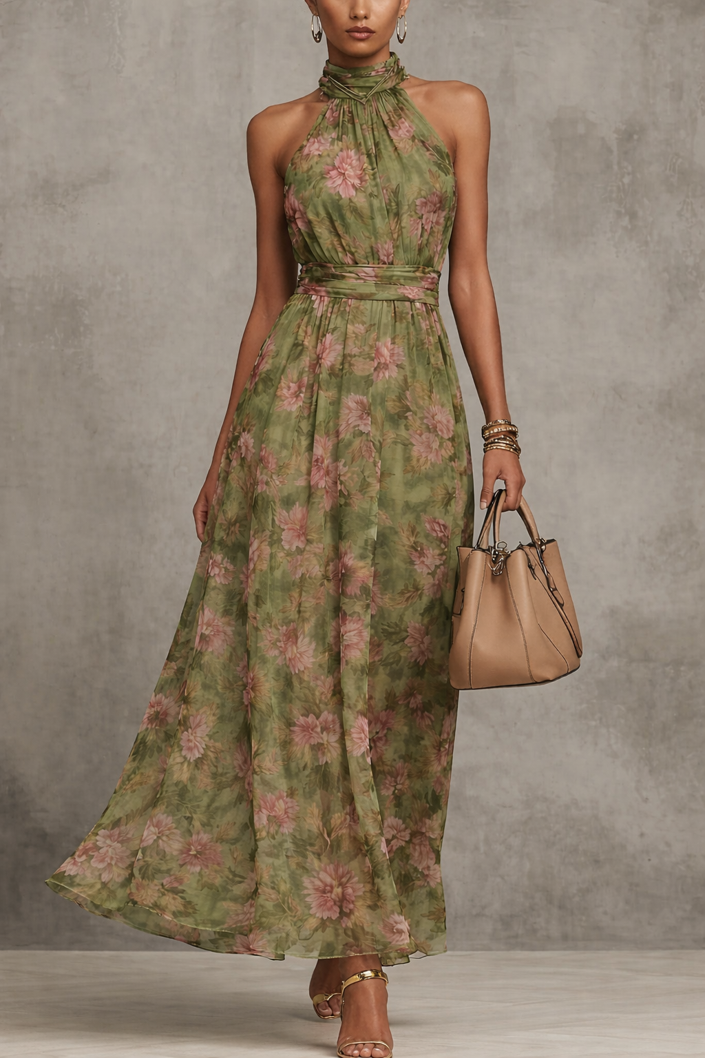 Florine™ | Groene Maxi Jurk met Bloemenprint