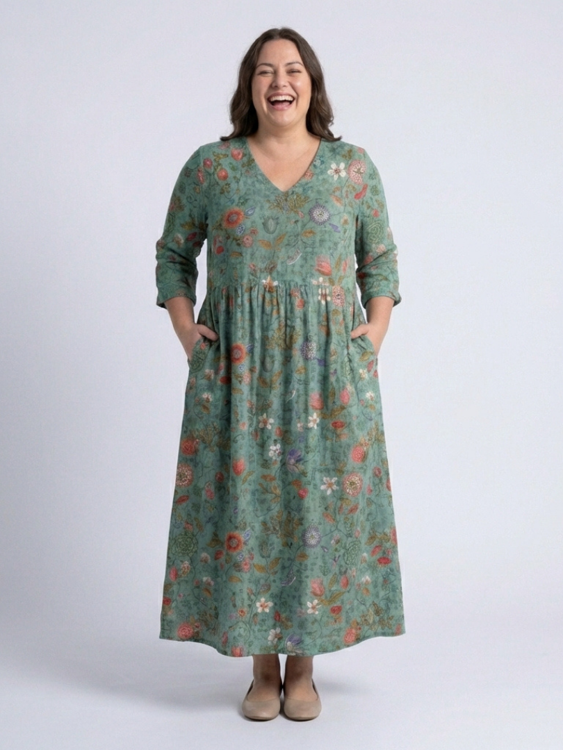Marina | Maxi-jurk met bloemenprint, V-hals en driekwartmouw
