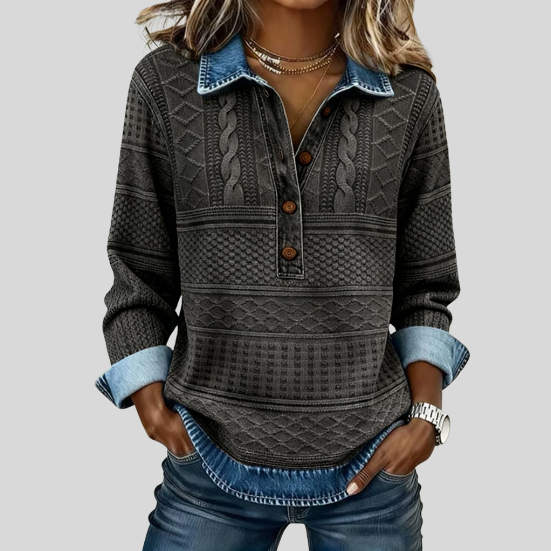 SOFIA – Gebreide Sweatshirt met Denim Details