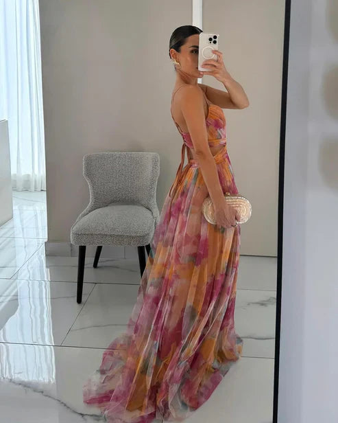 Mouwloze maxi-jurk met V-hals