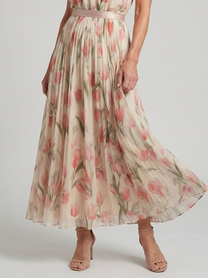 Aurelle | Bloemen midi-jurk met halternek