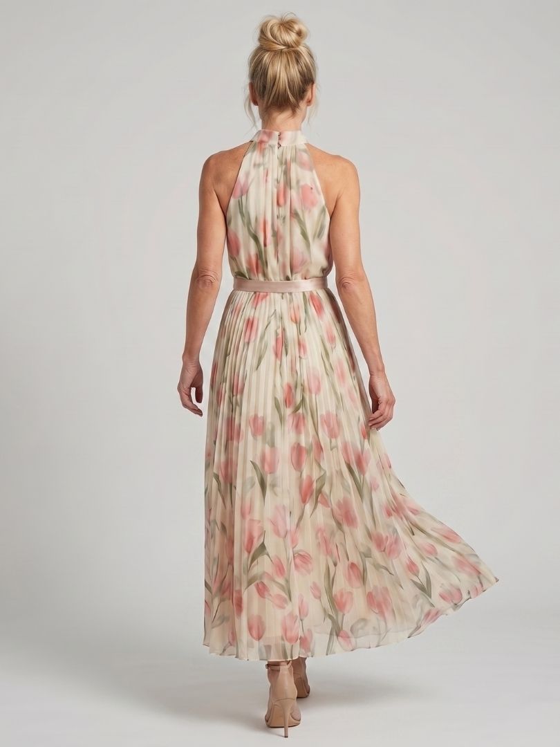 Aurelle | Midi-jurk met halternek en bloemenprint