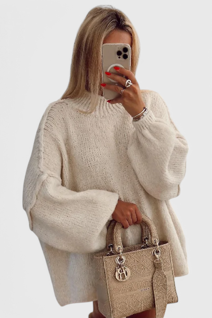 Cassia | Oversized Trui van Gebreid Materiaal met Ballonmouwen
