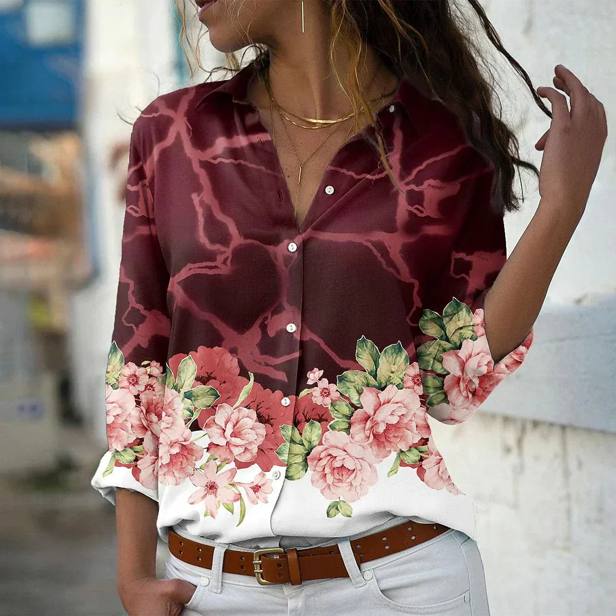 GEERTJE I MODIEUS BEDRUKTE BLOUSE