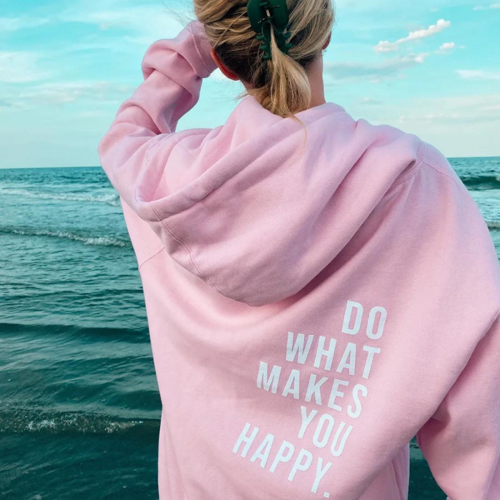 Doe Wat Je Gelukkig Maakt - Letterprint - Casual Trui met Capuchon