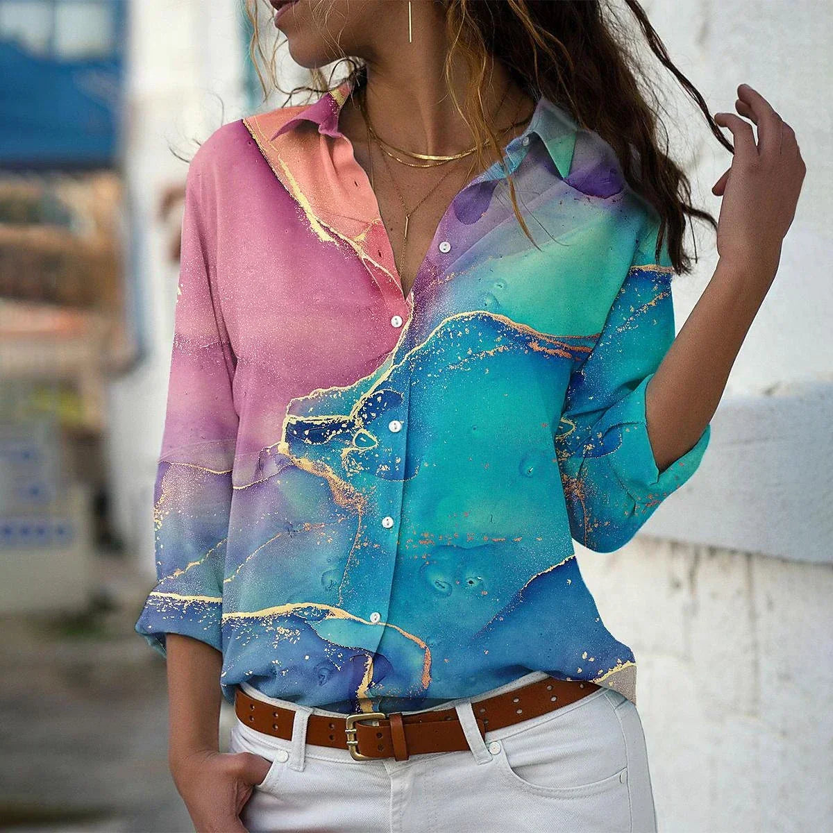 GEERTJE I MODIEUS BEDRUKTE BLOUSE