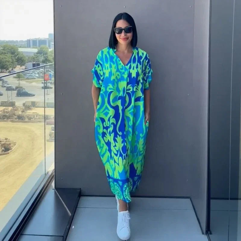 Vestido Oceania™ In Viscose met Ruime Snit en Tropische Print