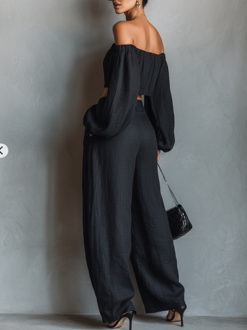 Tess™ || Off-shoulder set met wijde broek