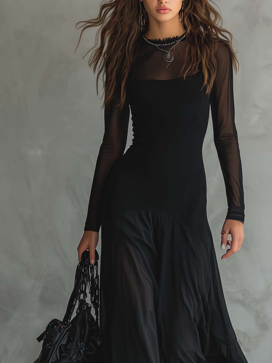 Neroa · Maxi Loose-fit Jurk in Zwart Tulle