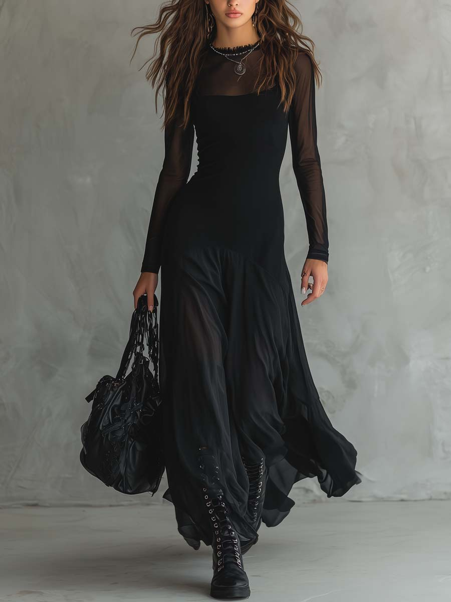 Neroa · Maxi Loose-fit Jurk in Zwart Tulle