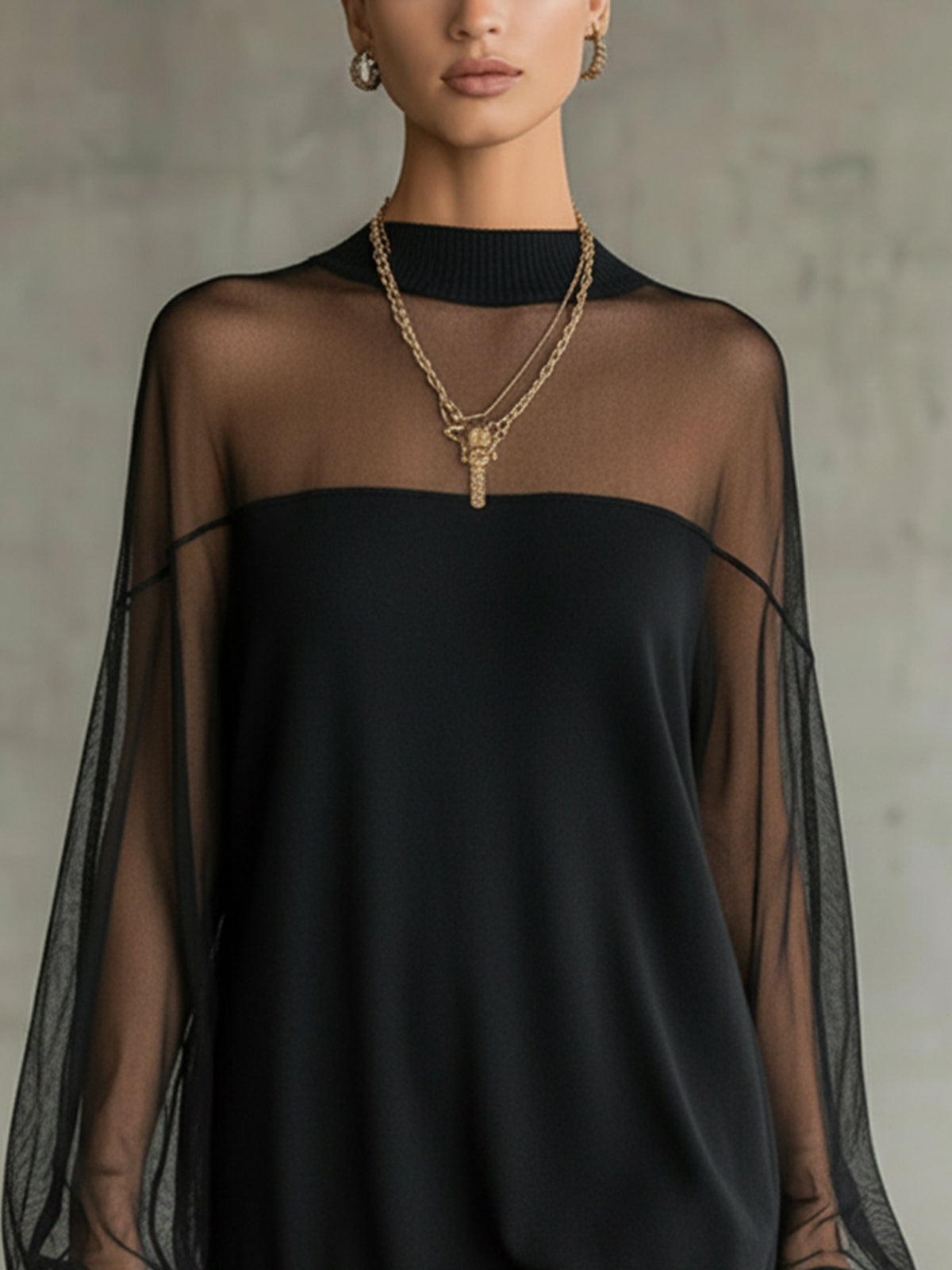 Amélie™ | Elegante Zwarte Mini Jurk met Mesh Mouwen