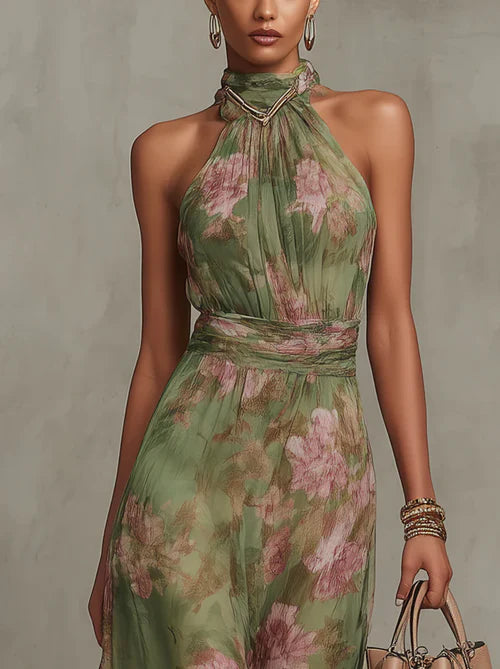 Groene jurk met bloemenprint