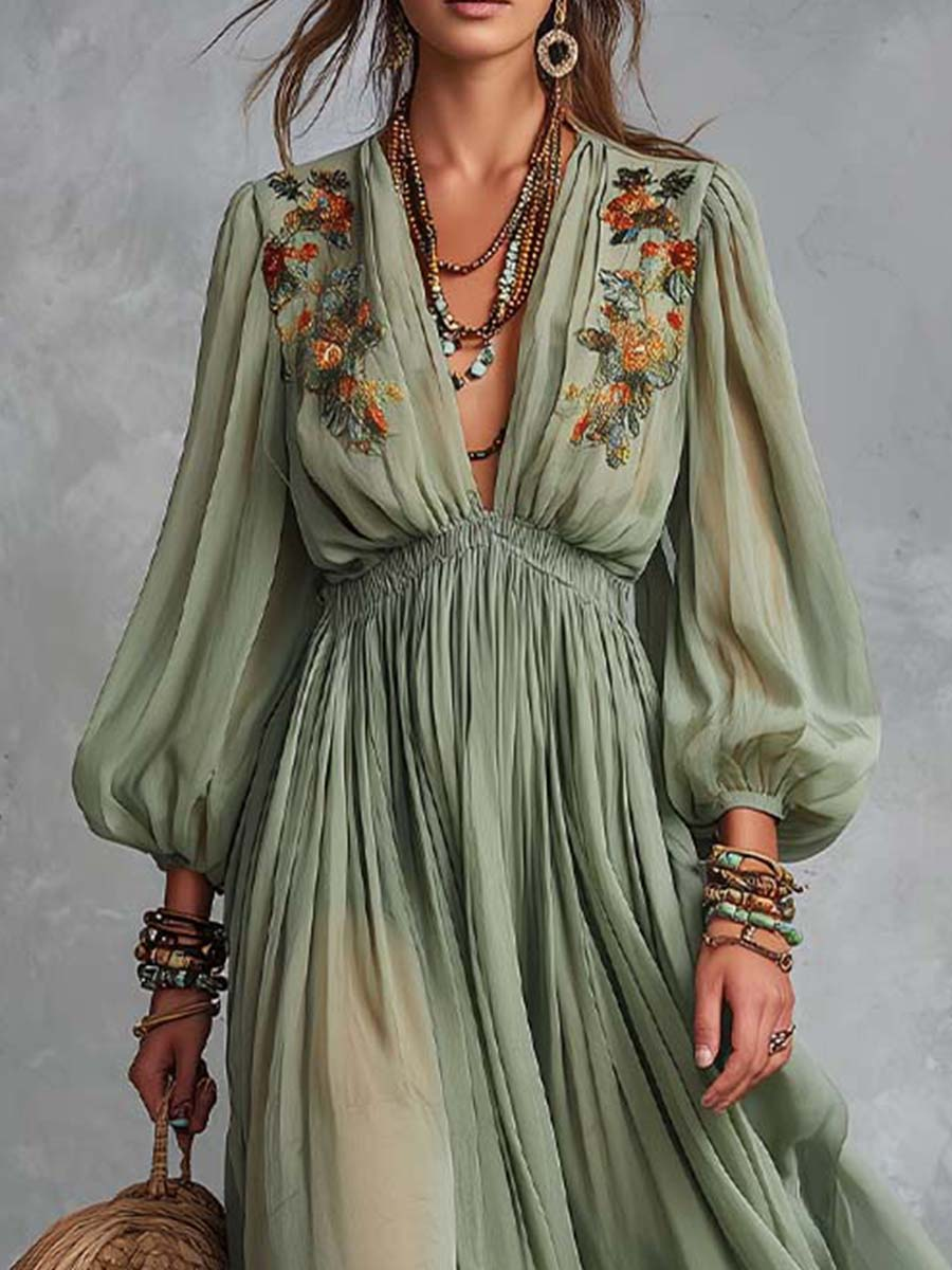 Élodine™ | Bohemian Maxi Jurk met Bloemenprint