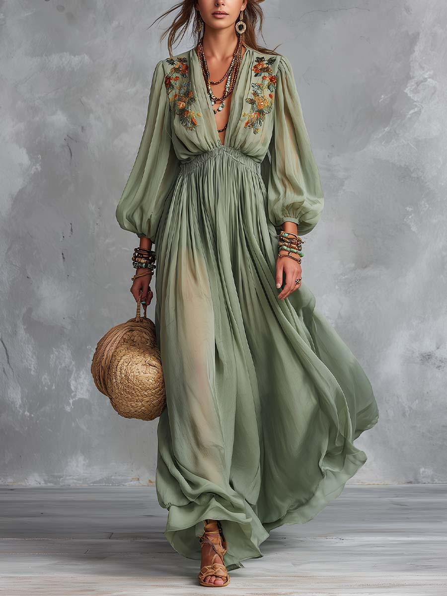 Élodine™ | Bohemian Maxi Jurk met Bloemenprint