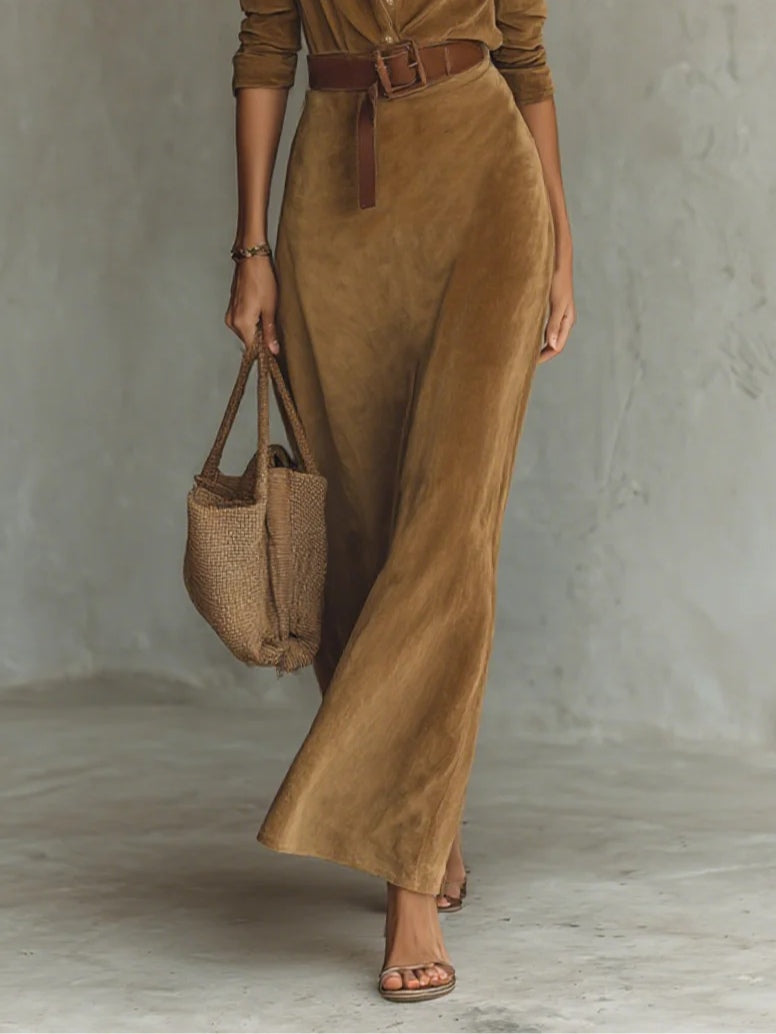 Juline™ | Suèdelook Maxi Jurk met Revers