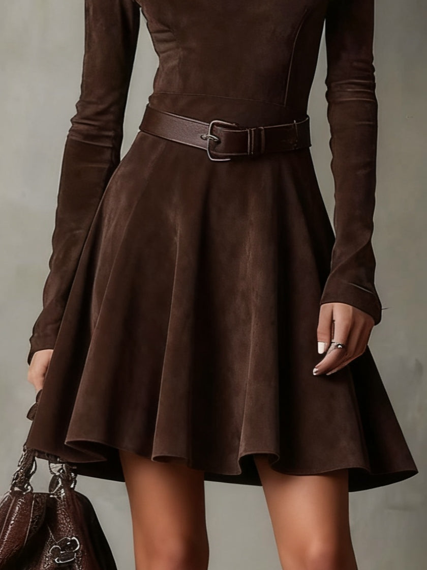 Noémie™ | Vintage Suède Mini Jurk Donkerbruin