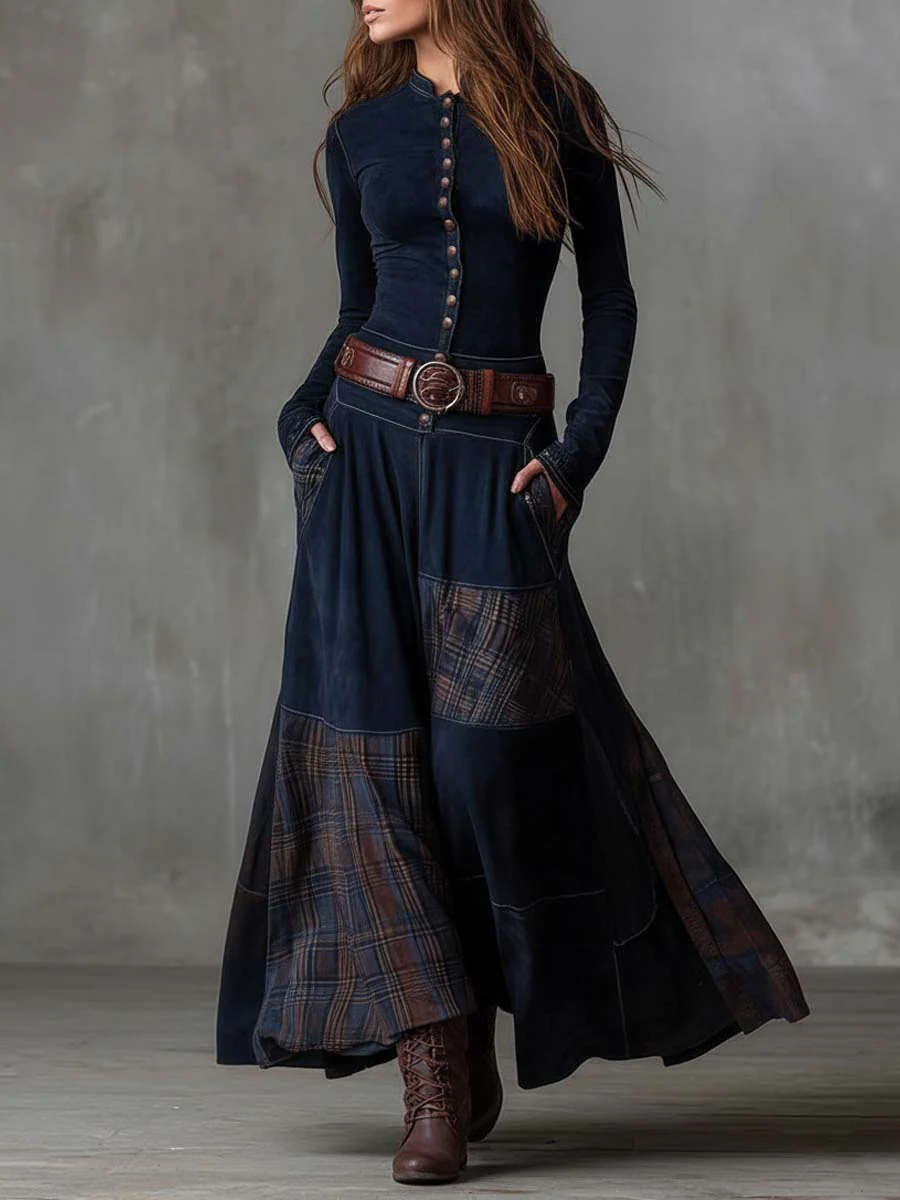 Martina · Lange vintage jurk van blauw navy