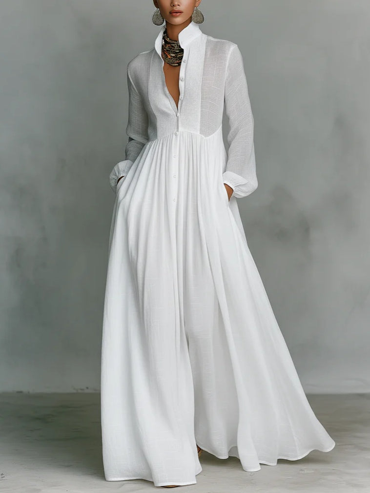 Léonie™ | Minimalistische Maxi Jurk met Opstaande Kraag